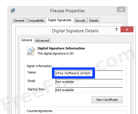 Screenshot of the cFos Software GmbH certificate